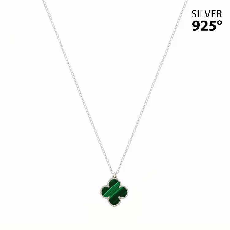 Κολιέ Λουλούδι Clover Small  με Mαλαχίτη από Ασήμι 925 PS13455