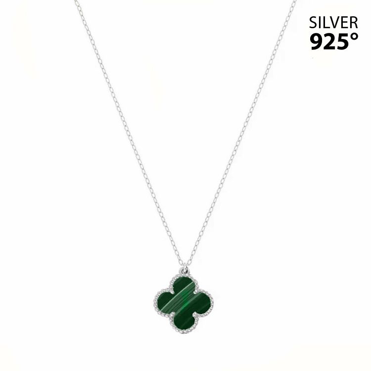 Κολιέ Λουλούδι Clover Large με Μαλαχίτη από Ασήμι 925 PS13461