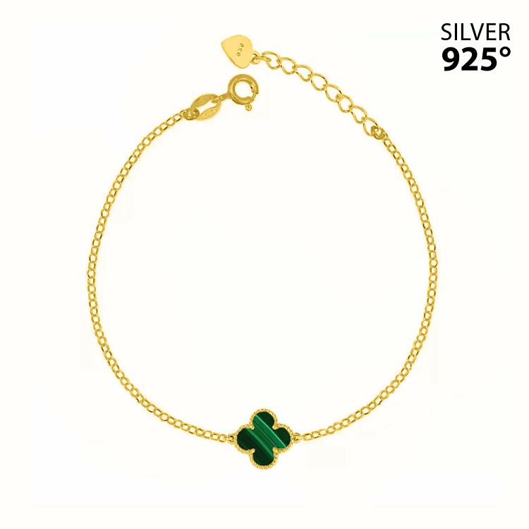 Βραχιόλι Λουλούδι Clover Small με Μαλαχίτη από Ασήμι 925 Επιχρυσωμένο SS29661