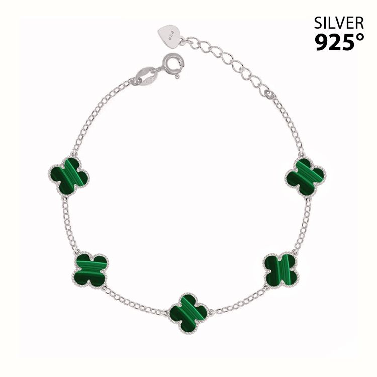 Βραχιόλι Λουλούδι Clover Small με Μαλαχίτη από Ασήμι 925 PS29666