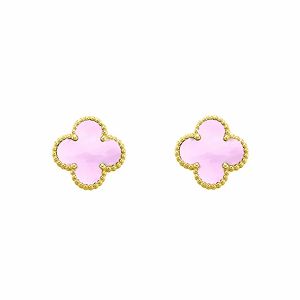 Σκουλαρίκια Λουλούδι Clover Ροζ από Ατσάλι Επιχρυσωμένο MI46071