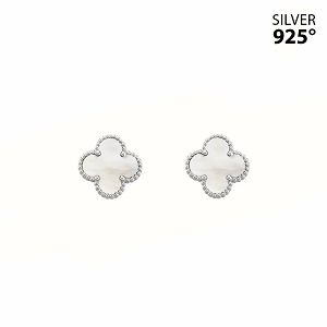 Σκουλαρίκια Λουλούδι Clover Small  με Φίλντισι από Ασήμι 925 PS46061