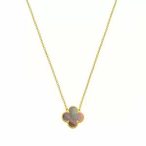 Κολιέ Λουλούδι Clover Γκρι Διπλής Όψης Από Ατσάλι Eπιχρυσωμένο MI13469
