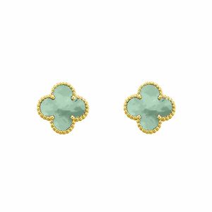 Σκουλαρίκια Λουλούδι Clover Πράσινο από Ατσάλι Επιχρυσωμένο MI46070