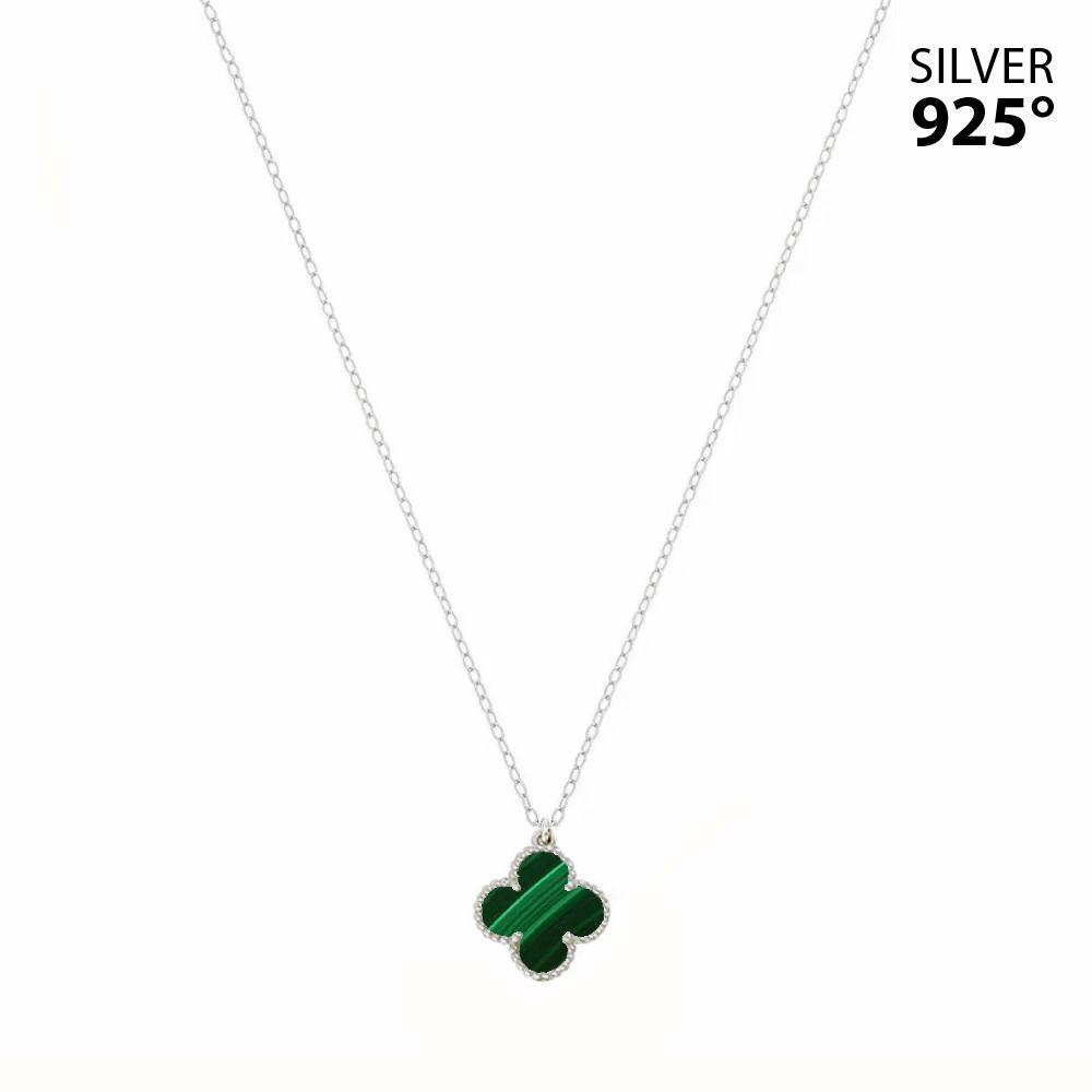 Κολιέ Λουλούδι Clover Small  με Mαλαχίτη από Ασήμι 925 PS13455