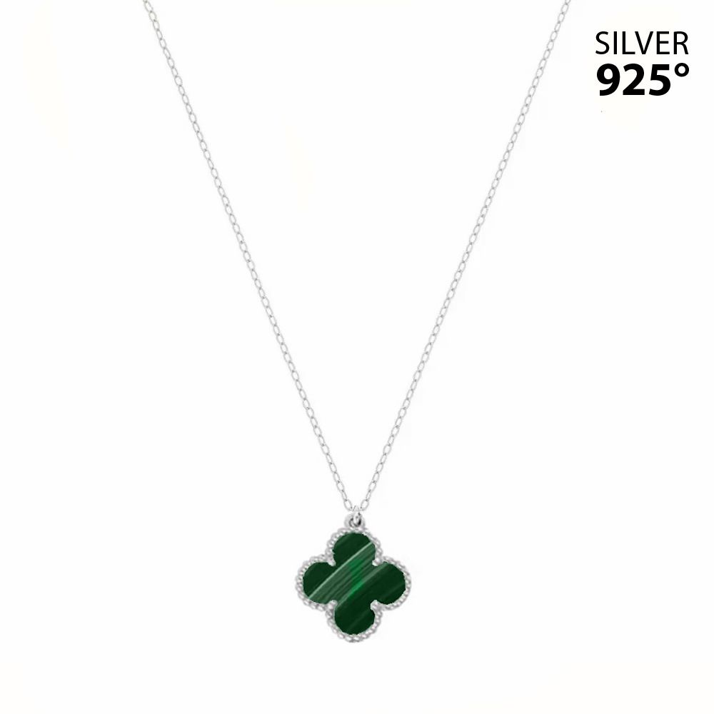 Κολιέ Λουλούδι Clover Large με Μαλαχίτη από Ασήμι 925 PS13461